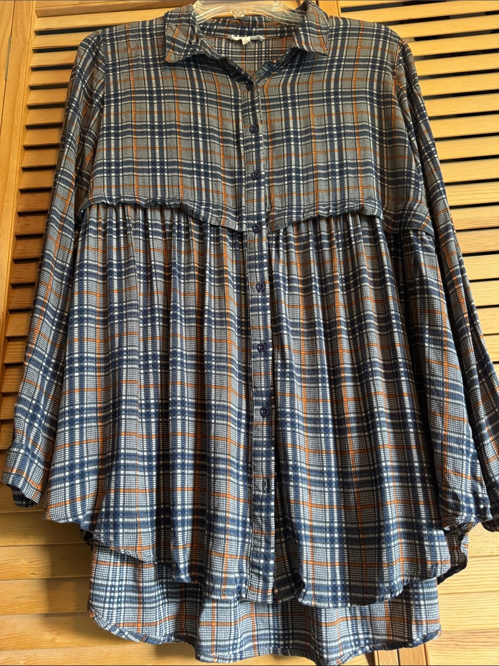 Mystree Blue Plaid Button-Front Babydoll Blouse